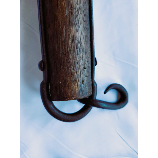 Mid 19th Century Antique Oak Singletree With Hand=Forged Iron Bands, Hooks and Ring For Sale - Image 5 of 10