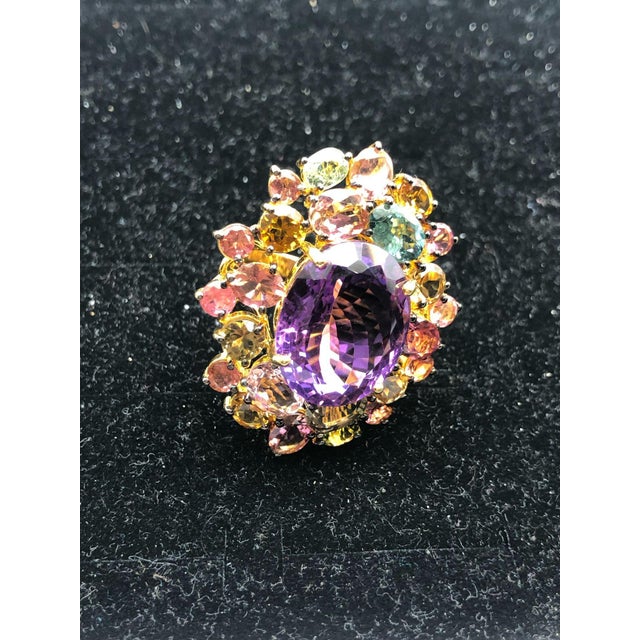 Bochic "Orient" Natural Multi Tourmaline & Amethyst Ring Set 18K Gold & Silver For Sale - Image 11 of 18