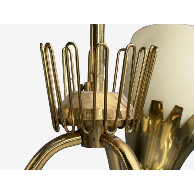 1940s Mid-Century Modern Hans Bergstrom Attr, Pendant Light, Brass, Glass For Sale - Image 9 of 10