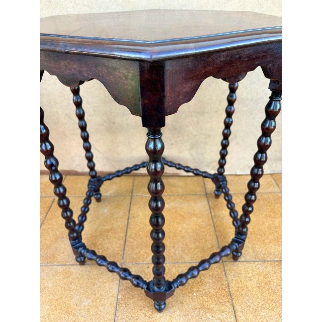 Spanish Baroque Revival Walnut Side Table with Barley Twist Legs, 1900 For Sale - Image 4 of 10