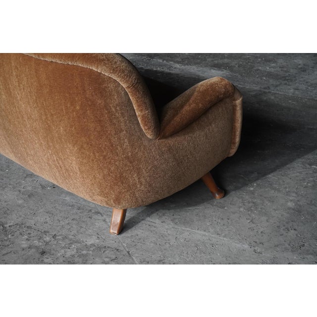 Brown 3-Seater Sofa from Berga Mobler with Brown Mohair Upholstery from Pierre Frey, Denmark, 1940s For Sale - Image 8 of 9