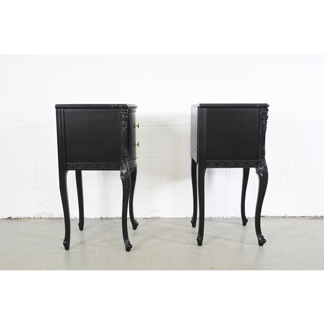 Antique French Rococo Style Black Lacquered Nightstands, a Pair For Sale - Image 11 of 13