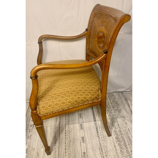 English Pair of Early 20th Century Hand Painted Regency Sheraton Revival Spider Cane Armchairs For Sale - Image 3 of 10