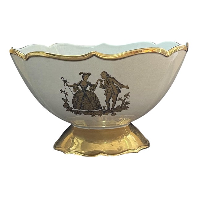 White and Gold Porcelain Bowl For Sale