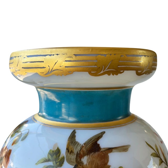 Mid 19th Century A Very Large French Enameled Opaline Glass Decorated Vase, Circa 1845 For Sale - Image 5 of 7