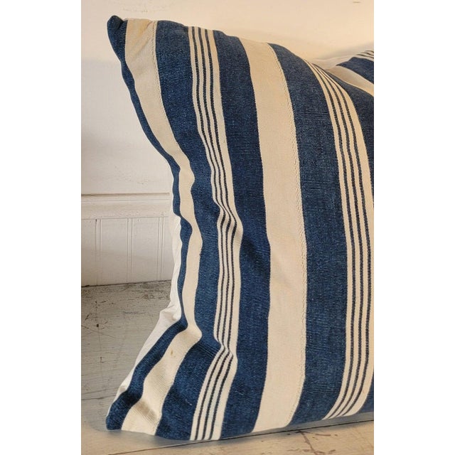 Folk Art Pair of Striped Linen Pillows For Sale - Image 3 of 5