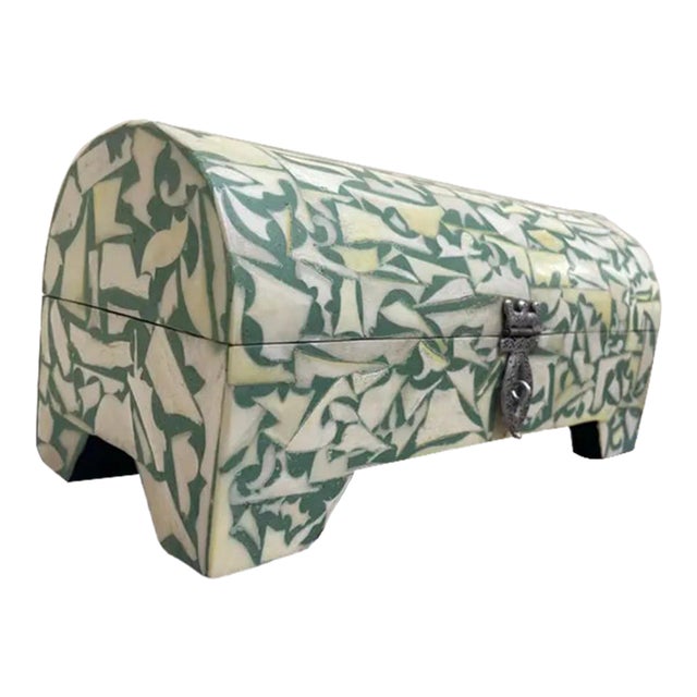 Handmade Wooden Box With Metal and Resin–Unique Decorative Storage Chest for Jewelry & Keepsakes For Sale