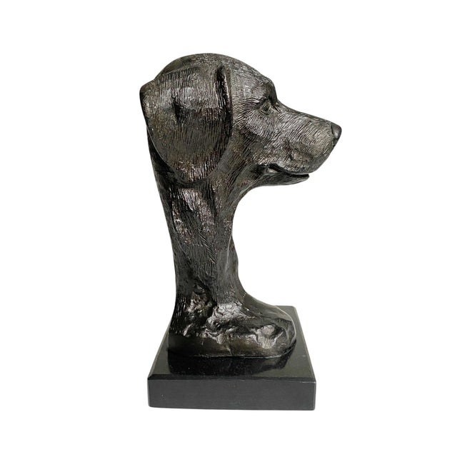Modern 1990s Black Metal Dog Retriever Bust on Black Marble Base For Sale - Image 3 of 6