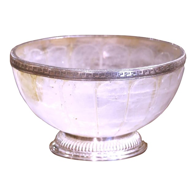 Mid-Century Silver-Mounted Carved Rock Crystal Center Table Bowl or Vide-Poche For Sale
