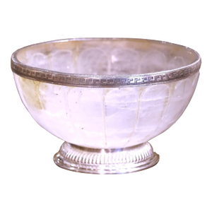 Mid-Century Silver-Mounted Carved Rock Crystal Center Table Bowl or Vide-Poche