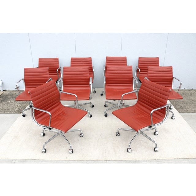Terra Cotta Mid-Century Herman Miller Eames Aluminum Group Brown Terra Cotta Leather Management Chair For Sale - Image 8 of 12