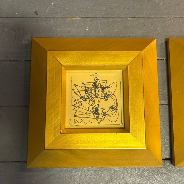 Set of two contemporary original Wayne Cunningham ink drawings. Signed and framed. Each measure 4x4 or 8.25x8.25 framed....