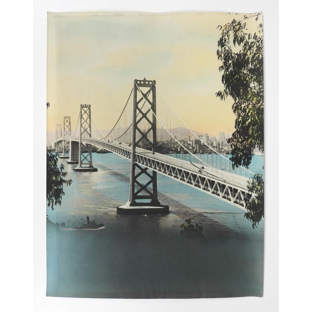 Early 20th century colortone advertising photograph of the Golden Gate Bridge, San Francisco, California. Unsigned....
