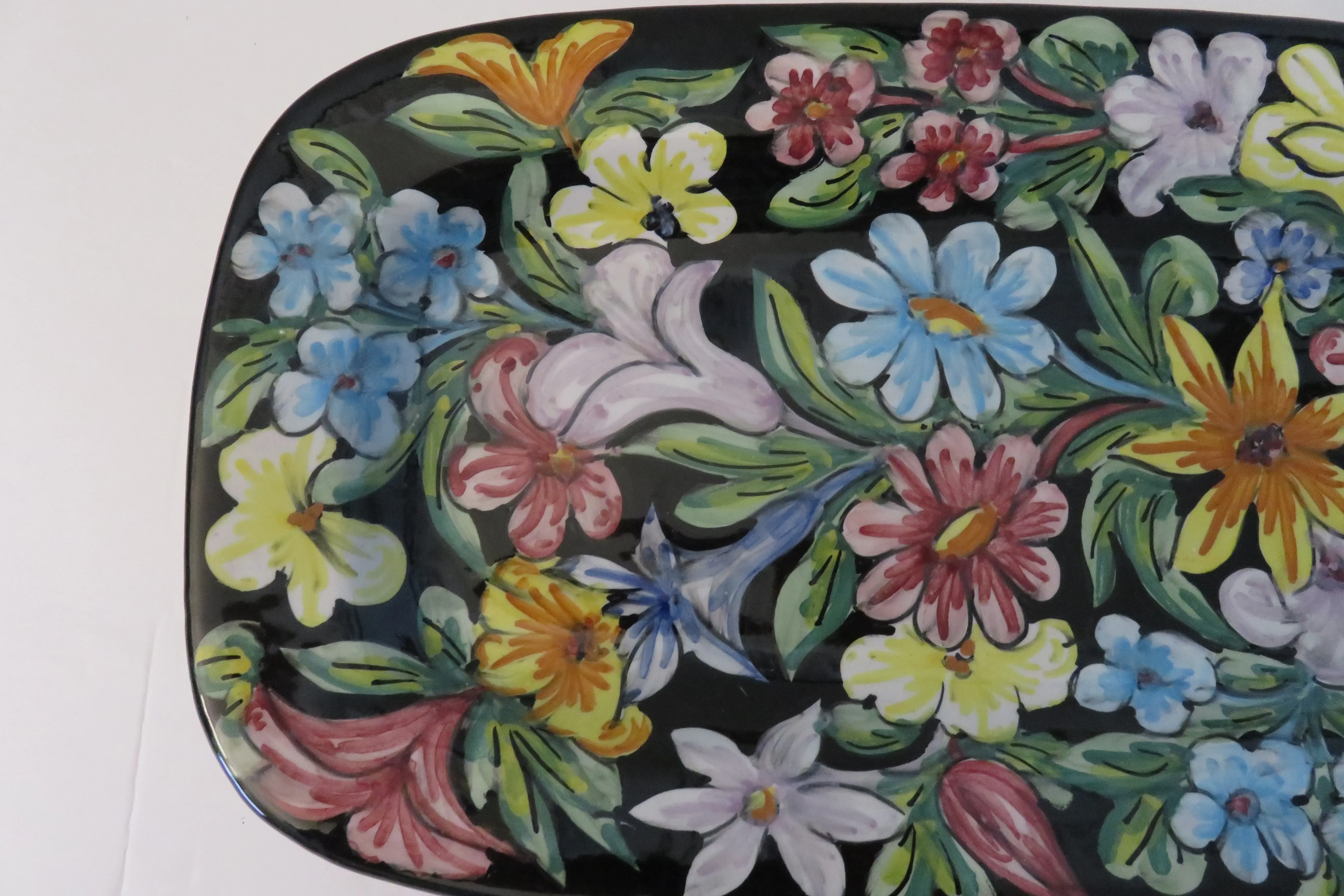 Mid 20th Century Baffoni Gubbio Studio Italy Oval Floral Hand
