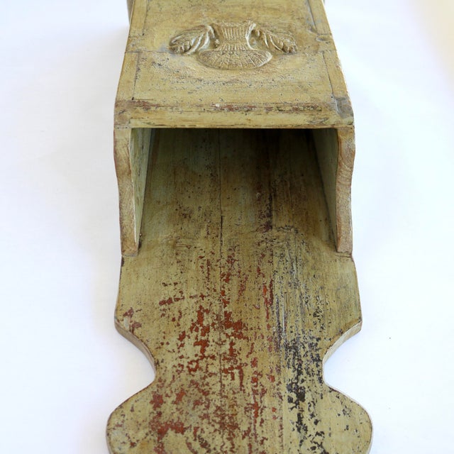 19th-Century European Provincial Carved Farinière / Salt Box in Original Sage Milk Paint For Sale - Image 12 of 17