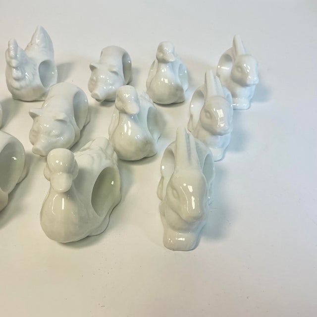 1970s Vintage French Blanc Porcelain Barn Yard Animal Napkin Rings - Set of 12 - Easter. For Sale - Image 14 of 14