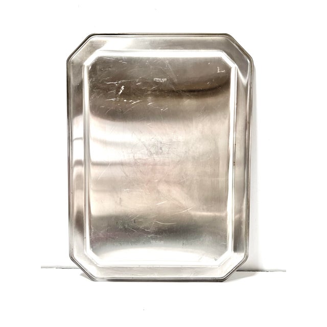 Metal Italian Modernist Stainless Steel Tray – Georgian House Octagonal Serving Tray, Minimalist Bar Cart or Coffee Table Decor For Sale - Image 7 of 12