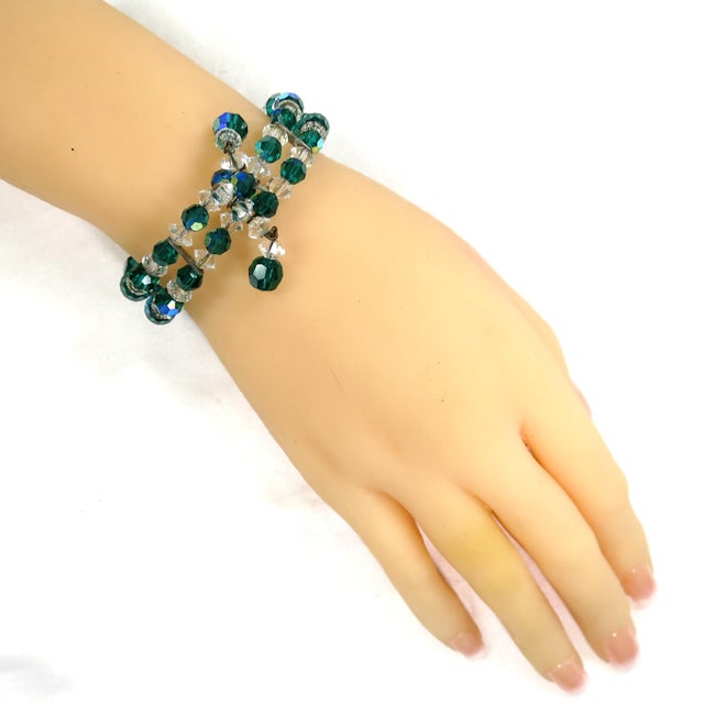 Vintage 1950s Emerald Crystal Beaded Necklace Set - 4 Pieces For Sale - Image 4 of 11