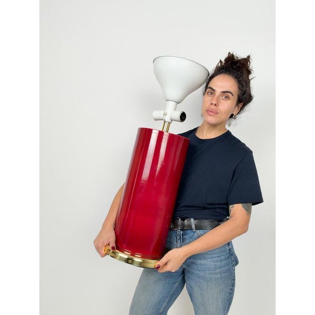 Italian Ruby Red Glazed Ceramic and Brass Twin Table Lamps, 1970s, Set of 2 For Sale - Image 14 of 18