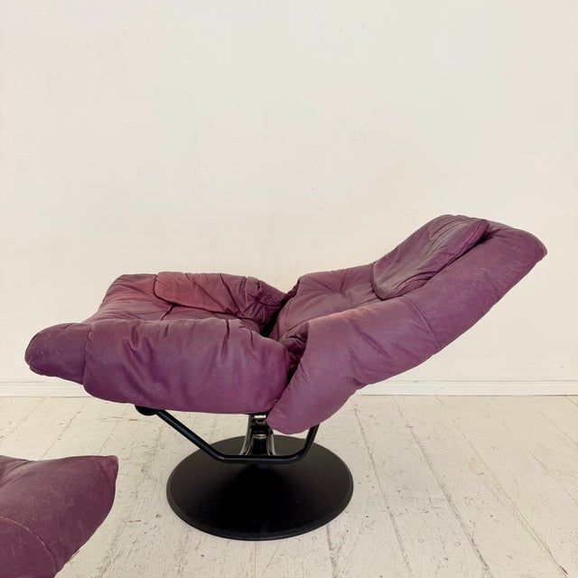 Purple Set of Vintage Regent Leather Chair with Ottoman from Ekornes Stressless, 1980s For Sale - Image 8 of 11