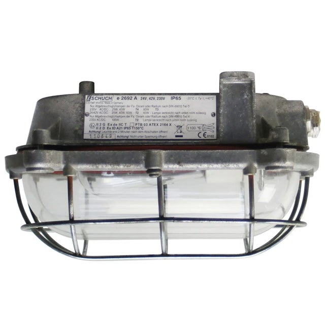 Vintage Industrial Cast Metal and Clear Glass Wall Lamp from Schuch For Sale - Image 4 of 6