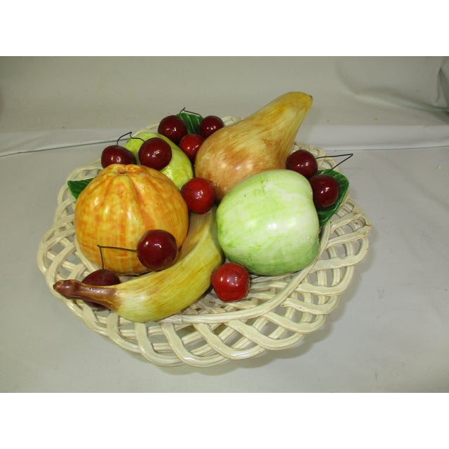 1960s Vintage Ceramic Hand Crafted and Painted Pedestal Bowl of Fruit For Sale - Image 5 of 7