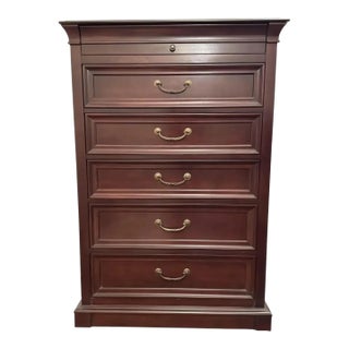 Vintage Ethan Allen Medallion Cherry Wood Tall Chest of Drawers For Sale