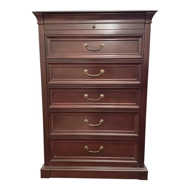 Vintage Ethan Allen Medallion Cherry Wood Tall Chest of Drawers For Sale