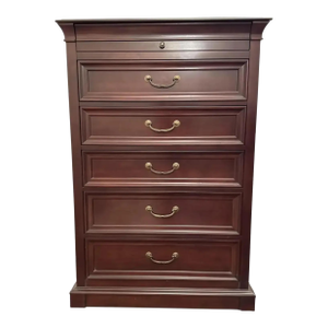 Vintage Ethan Allen Medallion Cherry Wood Tall Chest of Drawers
