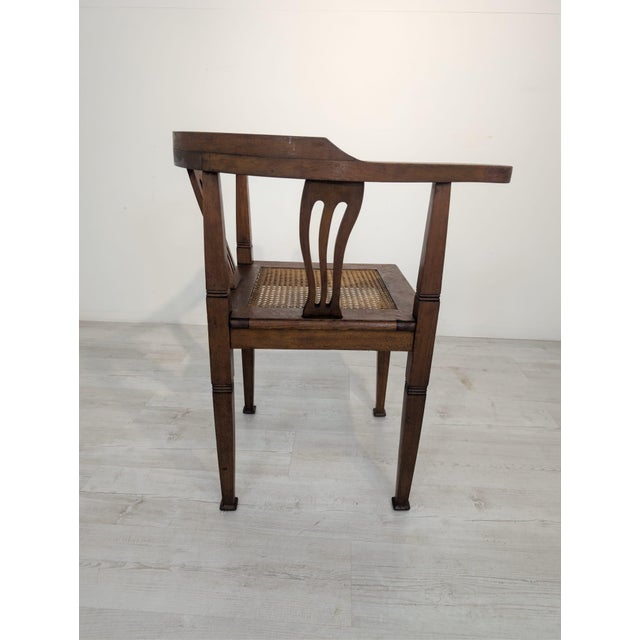 Art Nouveau Corner Oak Armchair with Raffia, 1920s For Sale - Image 13 of 15