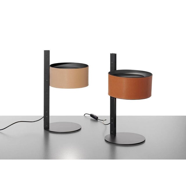 Black Metal and Leather Table Lamp by Victor Vasilev for Oluce For Sale - Image 8 of 9