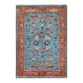 2010s Ruddy Blue, Afghan Peshawar With All Over Heriz Design, Natural Dyes, Pure Wool, Hand Knotted, Mat Oriental Rug For Sale