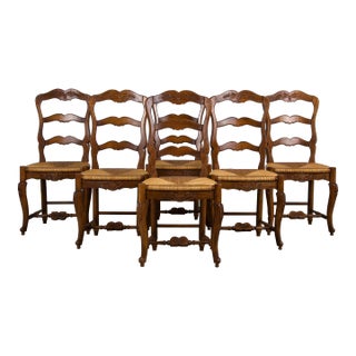 French Louis XV Style Provincial Maple Dining Chairs W/ Rush Seats - Set of 6 For Sale