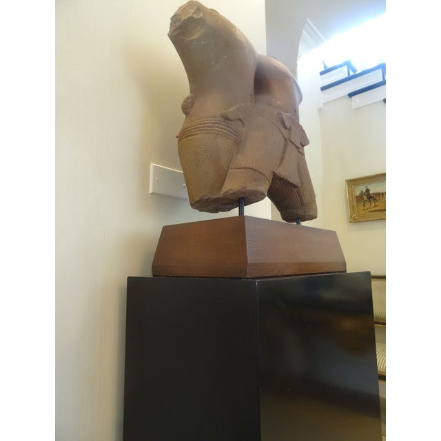 Traditional 18th or 19th Century Khmer Stature of Warriors on Custom Black Lacquered Pedestal For Sale - Image 3 of 11