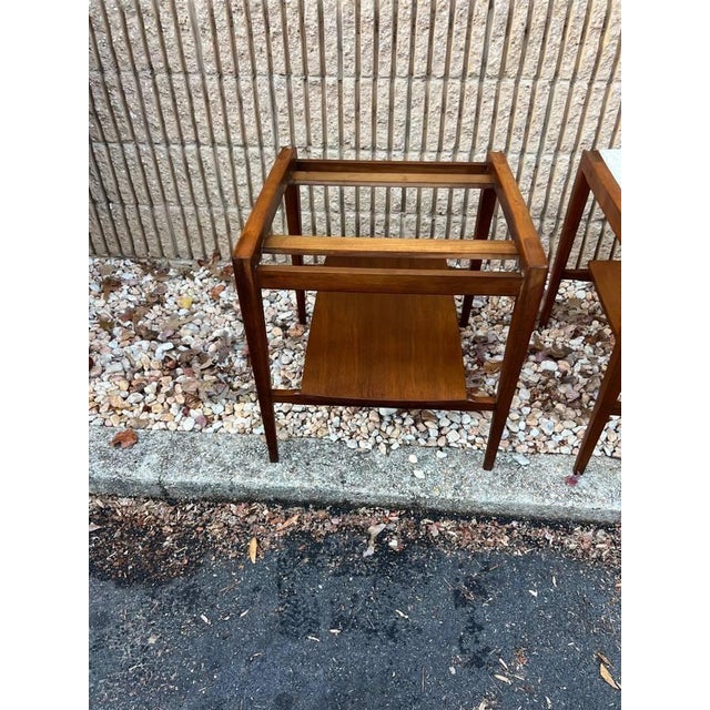 Pair of Mid Century Italian Travertine and Walnut 2 Tier Side Tables For Sale - Image 9 of 12