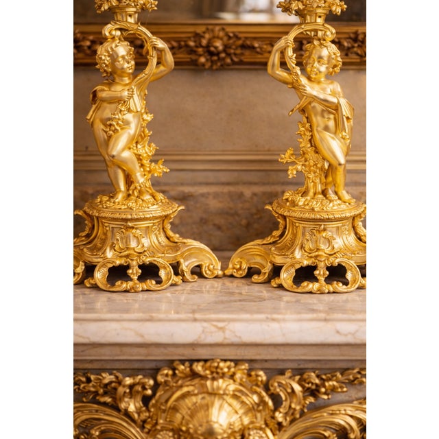 Bronze 1840s French Louis XV Ormolu Bronze Clock Set - 3 PCS For Sale - Image 8 of 11