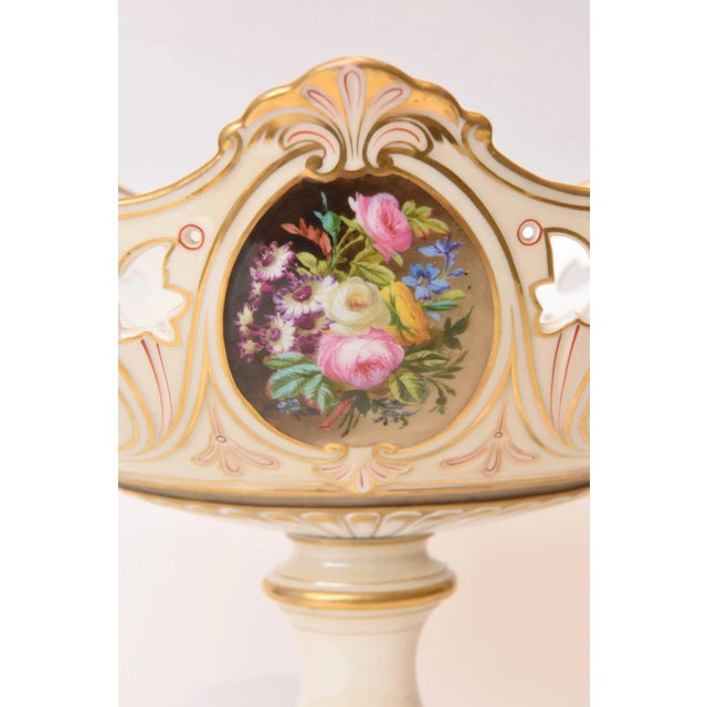 Traditional 19th Century Old Paris Porcelain Centerpiece, Hand-Painted Florals For Sale - Image 3 of 11