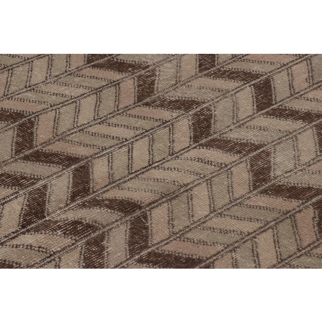 Vintage Distressed Rug, Chevron Geometric Patterns in Beige-Brown - Rug & Kilim For Sale In New York - Image 6 of 8
