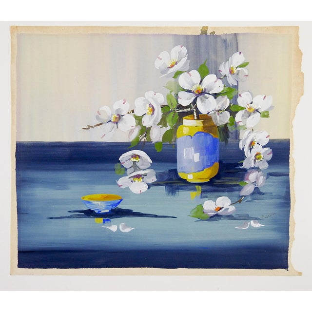 Early 20th Century White Dogwood Still Life Painting For Sale - Image 4 of 4