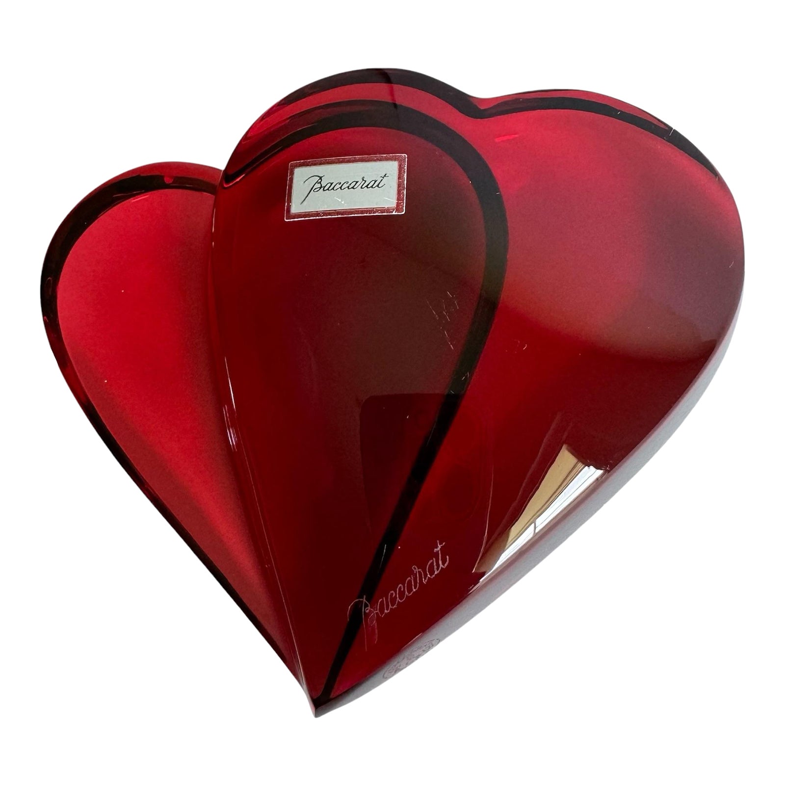 Baccarat Double Hearts Paperweight Red Crystal Heart | Chairish
