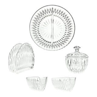 1990s Princess House “Highlights” 5-Piece Crystal Dinnerware Serving Hostess Set For Sale