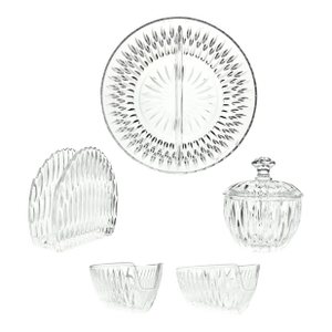1990s Princess House “Highlights” 5-Piece Crystal Dinnerware Serving Hostess Set