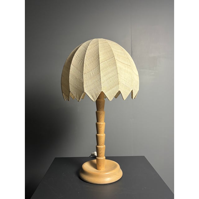 Gorgeous pine large ( 70 cm ) palm tree table lamp with "egg shell" mushroom shade by renowned lamp manufacturer Temde,...