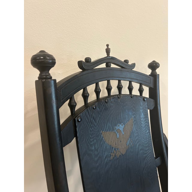 Vintage 1976 Bicentennial Folding Rocking Chair-Americana Folding Rocker - Colonial Revival Style - Black & Gold-Eagle Stencil For Sale - Image 4 of 12