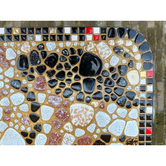 Wood Vintage Plant Stand Table with Mosaic Stones, 1970s For Sale - Image 7 of 17