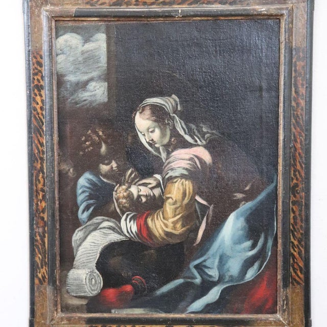 Madonna with Child and Angel, 17th Century, Oil Painting on Canvas, Framed For Sale - Image 4 of 18