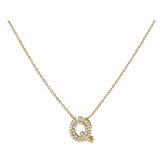 10K Yellow Gold Diamond Accent "Q" Initial Bubble Pendant Necklace For Sale