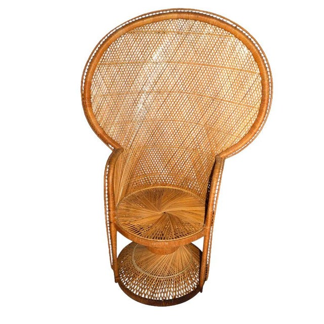 1970s Him & Her Boho Chic Handcrafted Beige & Black Wicker, Rattan, Reed Peacock Chair For Sale In Miami - Image 6 of 10
