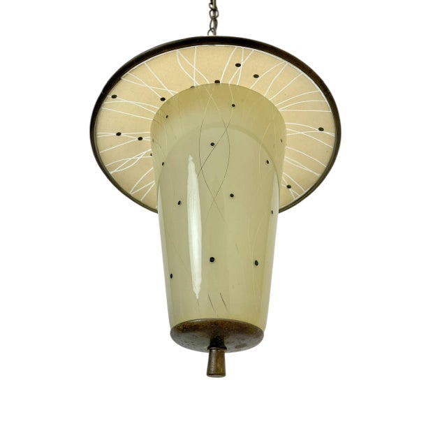French Lantern Pendant Lamp Glass and Copper, 1950s For Sale - Image 6 of 10
