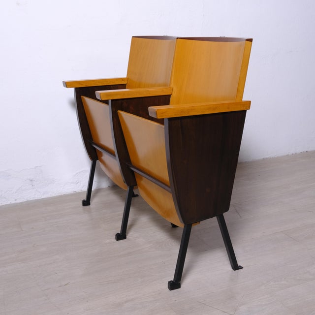 Two-Seater Cinema Armchair Bench in Numbered Two-Tone Wood, 1960s For Sale - Image 14 of 18